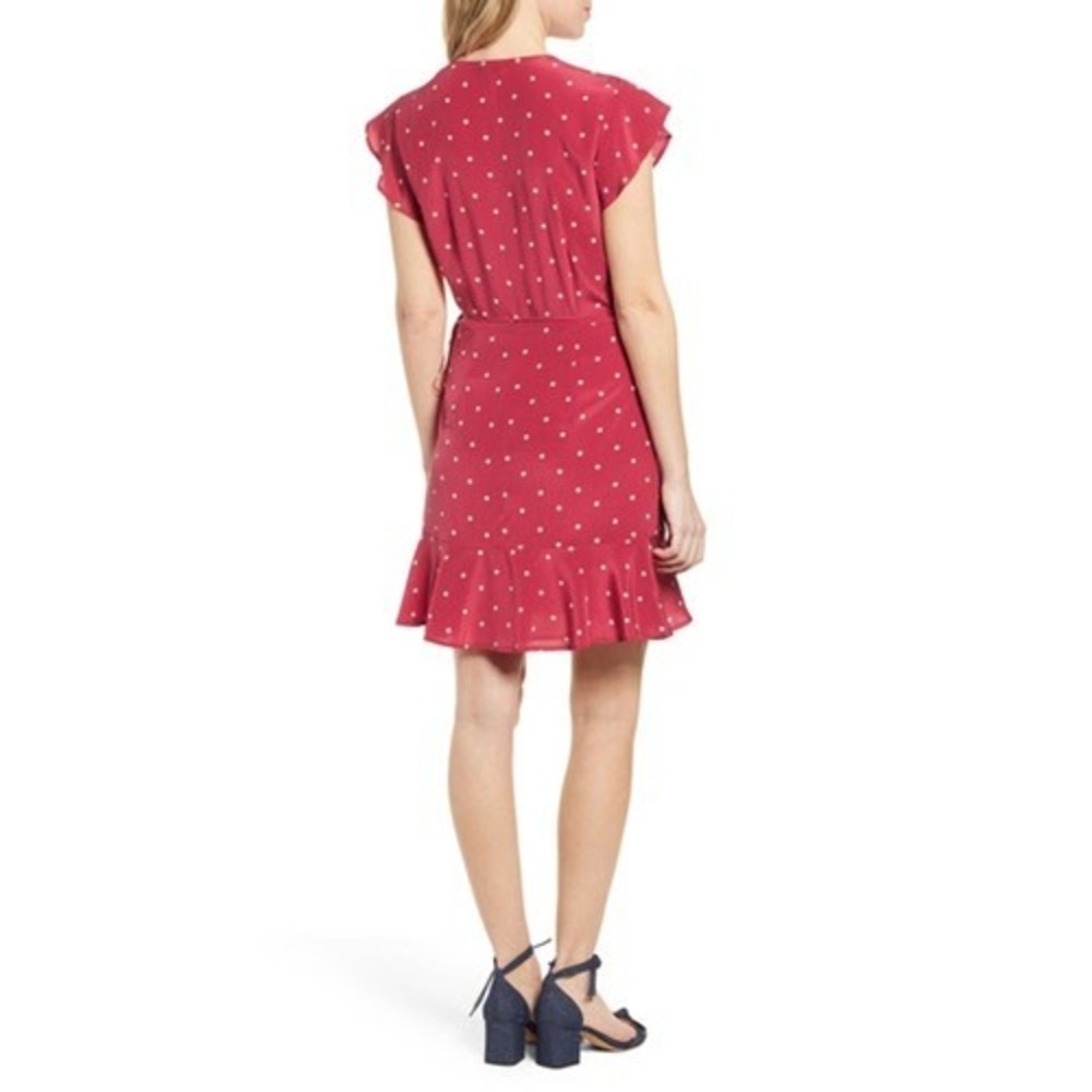 RAILS Leanne Polka Dot Dress Womens Medium Raspberry Red Silk Wrap Mini Short - Picture 5 of 16
